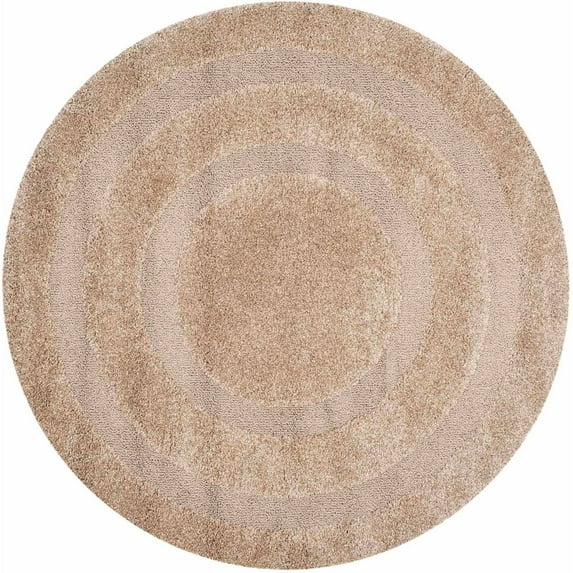 SAFAVIEH Florida Mason Bordered Shag Area Rug, Beige, 4' x 4' Round