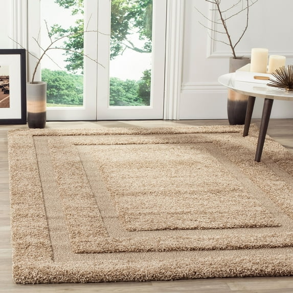 SAFAVIEH Florida Mason Bordered Shag Area Rug, Beige, 4' x 4' Square