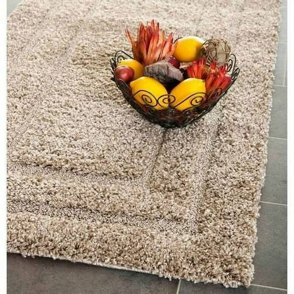 SAFAVIEH Florida Mason Bordered Shag Area Rug, Beige, 5' x 5' Round