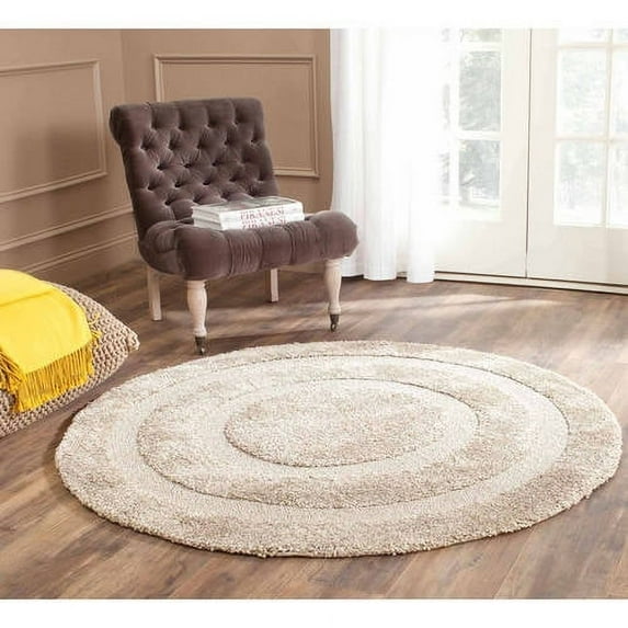 SAFAVIEH Florida Mason Bordered Shag Area Rug, Beige, 6'7" x 6'7" Round