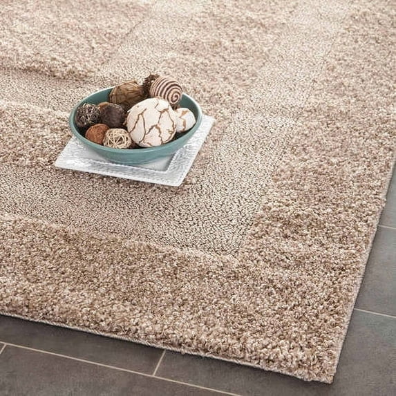 SAFAVIEH Florida Mason Bordered Shag Area Rug, Beige, 6'7" x 6'7" Square