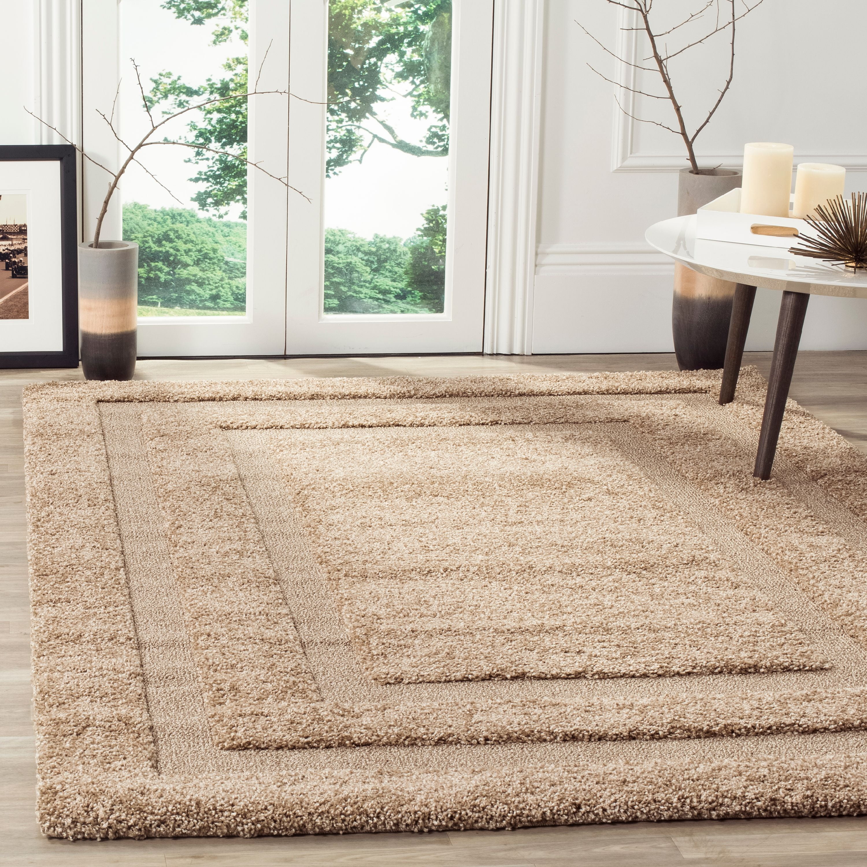 SAFAVIEH Florida Mason Bordered Shag Area Rug, Beige, 8' x 10'