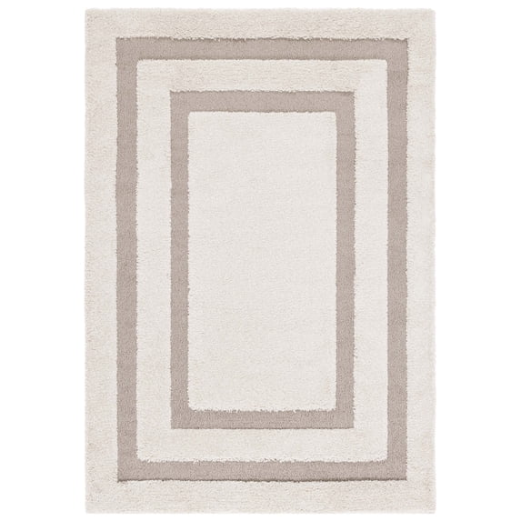 SAFAVIEH Florida Mason Bordered Shag Area Rug, Beige/Dark Beige, 8' x 10'