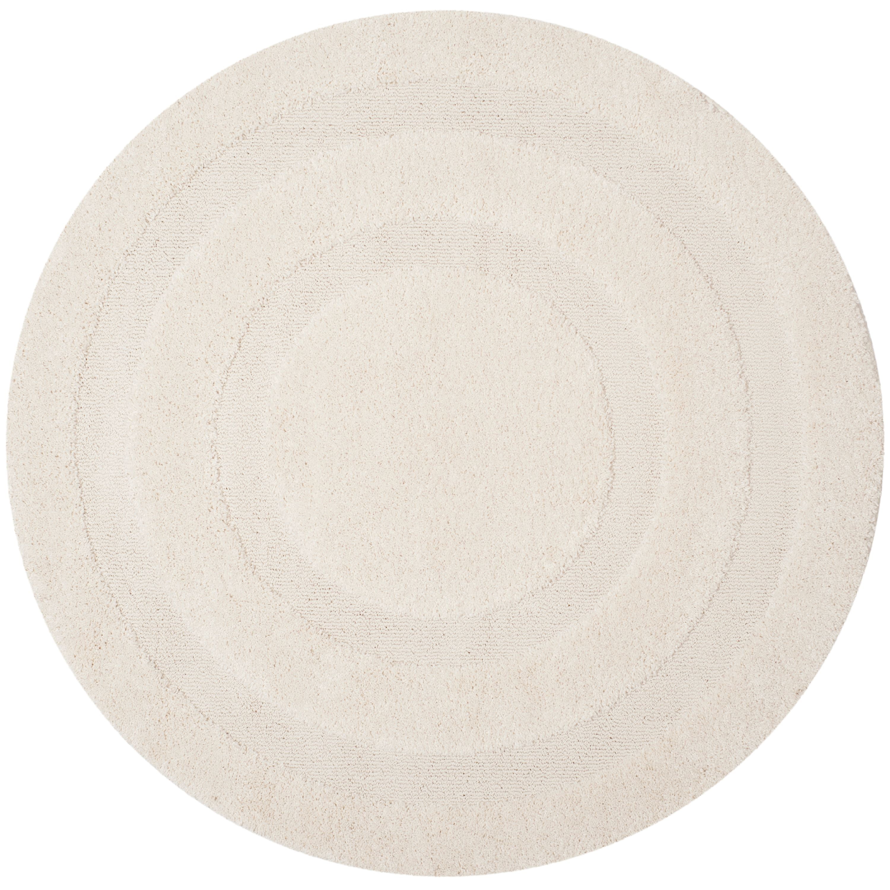 Cream Round Non-slip Shag Area Rug, 4' x 4'