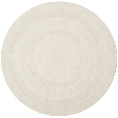 SAFAVIEH Florida Mason Bordered Shag Area Rug, Cream, 5' x 5' Round