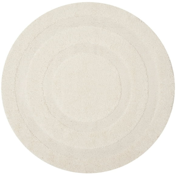 SAFAVIEH Florida Mason Bordered Shag Area Rug, Cream, 5' x 5' Round