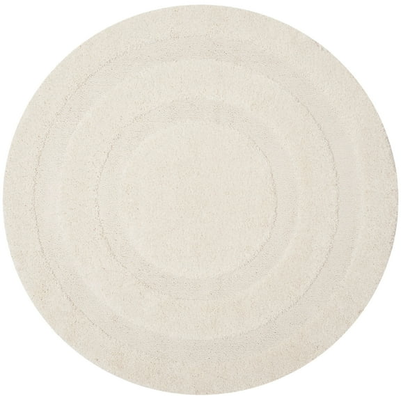 SAFAVIEH Florida Mason Bordered Shag Area Rug, Cream, 5' x 5' Round