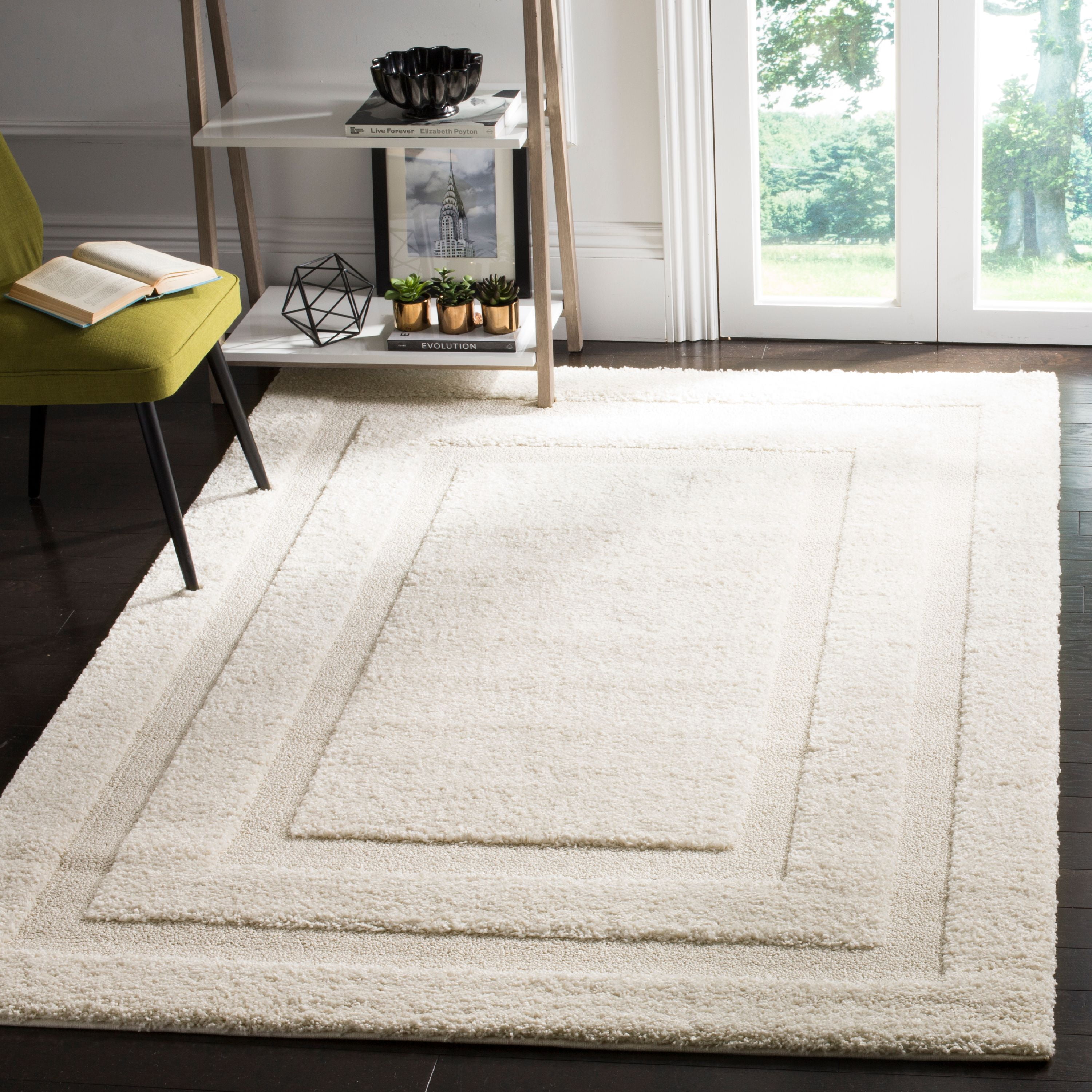 White Rectangular 6' x 9' Shag Synthetic Area Rug