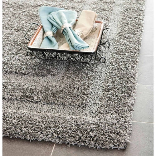 SAFAVIEH Florida Mason Bordered Shag Area Rug, Grey, 3'3" x 5'3"