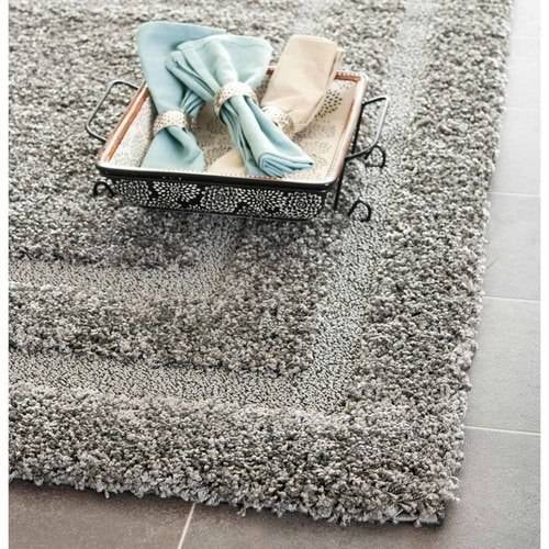 SAFAVIEH Florida Mason Bordered Shag Area Rug, Grey, 4' x 6'