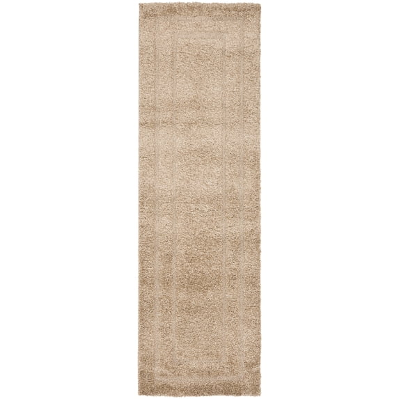SAFAVIEH Florida Mason Bordered Shag Runner Rug, Beige, 2'3" x 15'