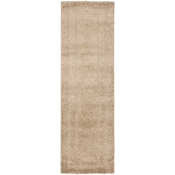 SAFAVIEH Florida Mason Bordered Shag Runner Rug, Beige, 2'3" x 7'