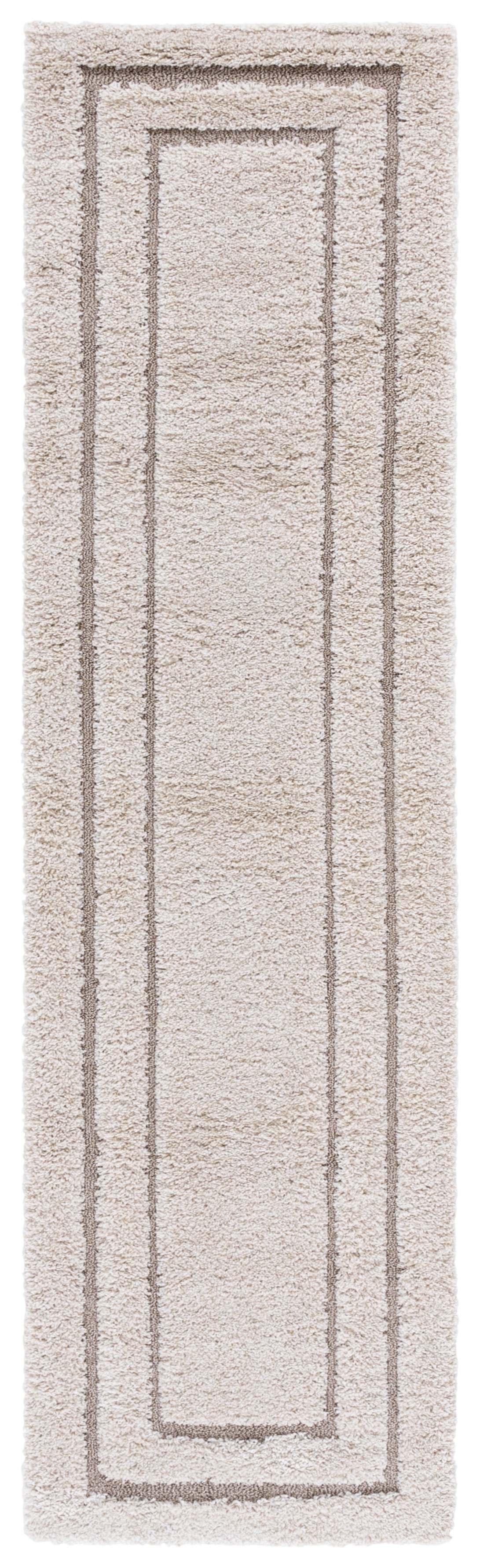 SAFAVIEH Florida Mason Bordered Shag Runner Rug, Beige/Dark Beige, 2'3" x 8'