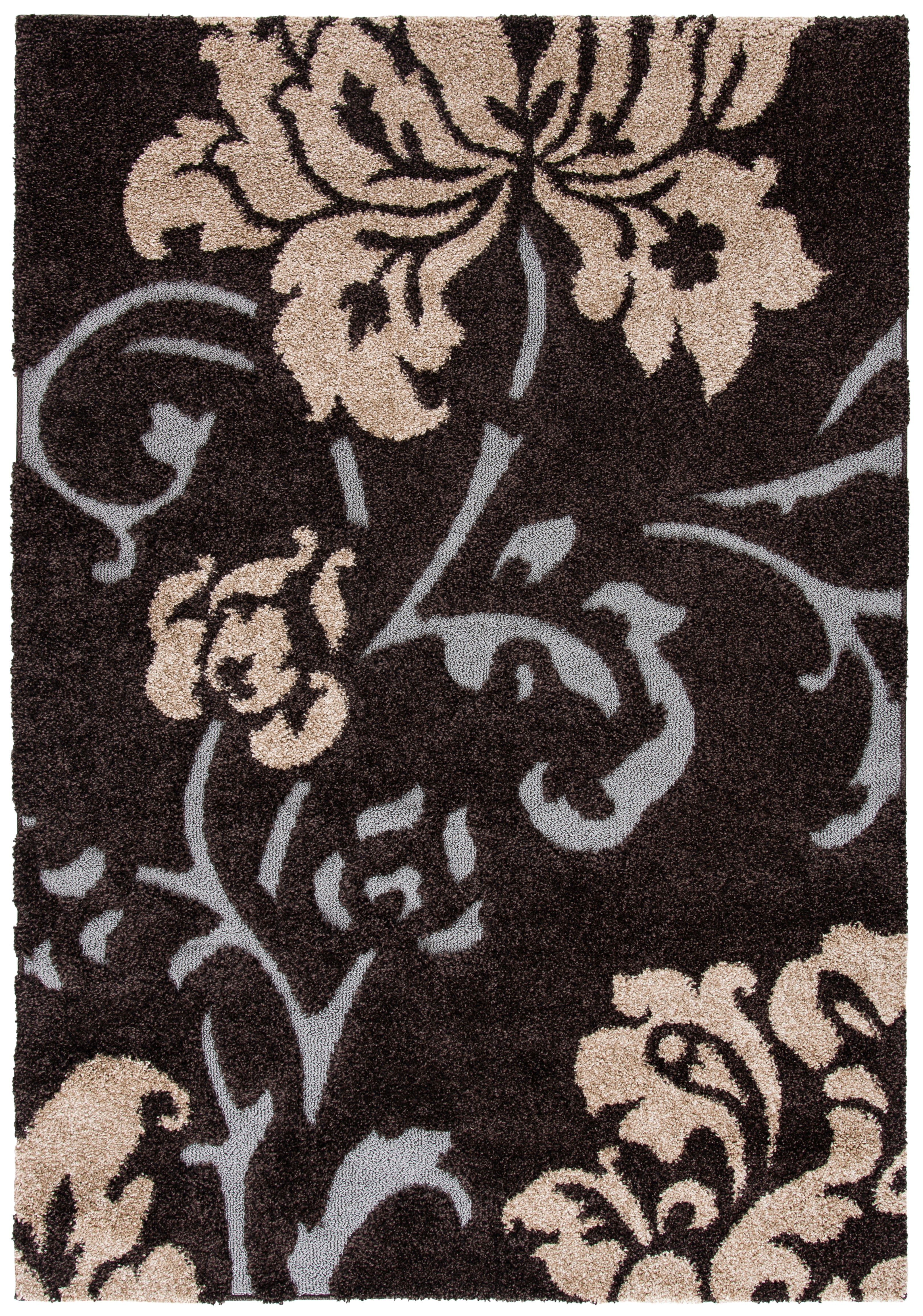 Cozy Haven Dark Brown and Smoke Plush Shag Area Rug 6' x 9'