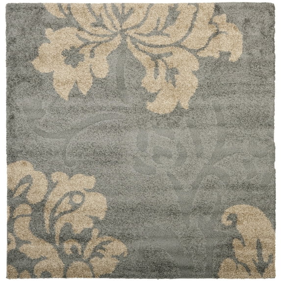 SAFAVIEH Florida Merrick Floral Shag Area Rug, Grey/Beige, 4' x 4' Square