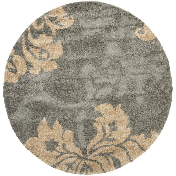 SAFAVIEH Florida Merrick Floral Shag Area Rug, Grey/Beige, 6'7" x 6'7" Round