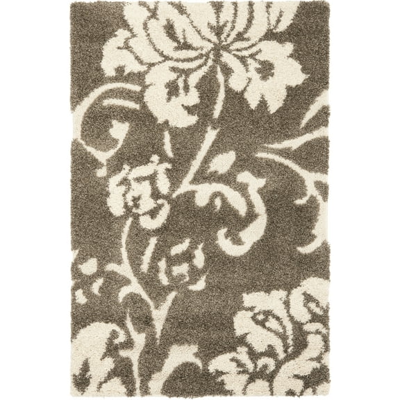 SAFAVIEH Florida Merrick Floral Shag Area Rug, Smoke/Beige, 3'3" x 5'3"