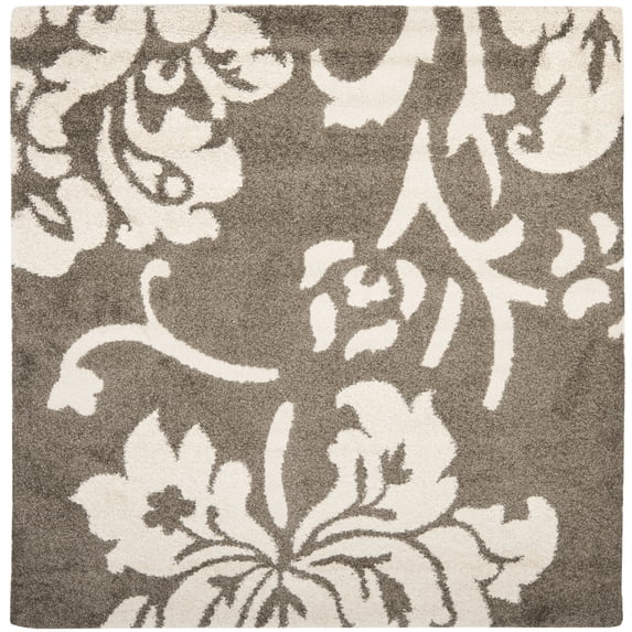 SAFAVIEH Florida Merrick Geometric Shag Area Rug, Smoke/Beige, 6'7" x 6'7" Square