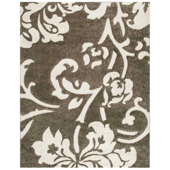 SAFAVIEH Florida Merrick Floral Shag Area Rug, Smoke/Beige, 8'6" x 12'