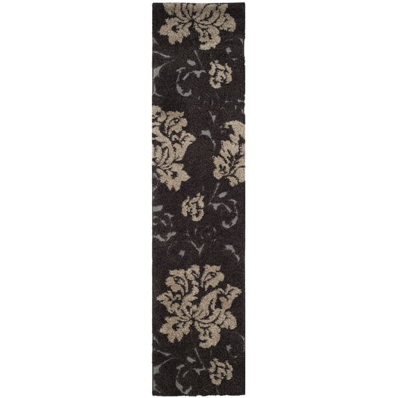SAFAVIEH Florida Merrick Floral Shag Runner Rug, Dark Brown/Smoke, 2'3" x 11'