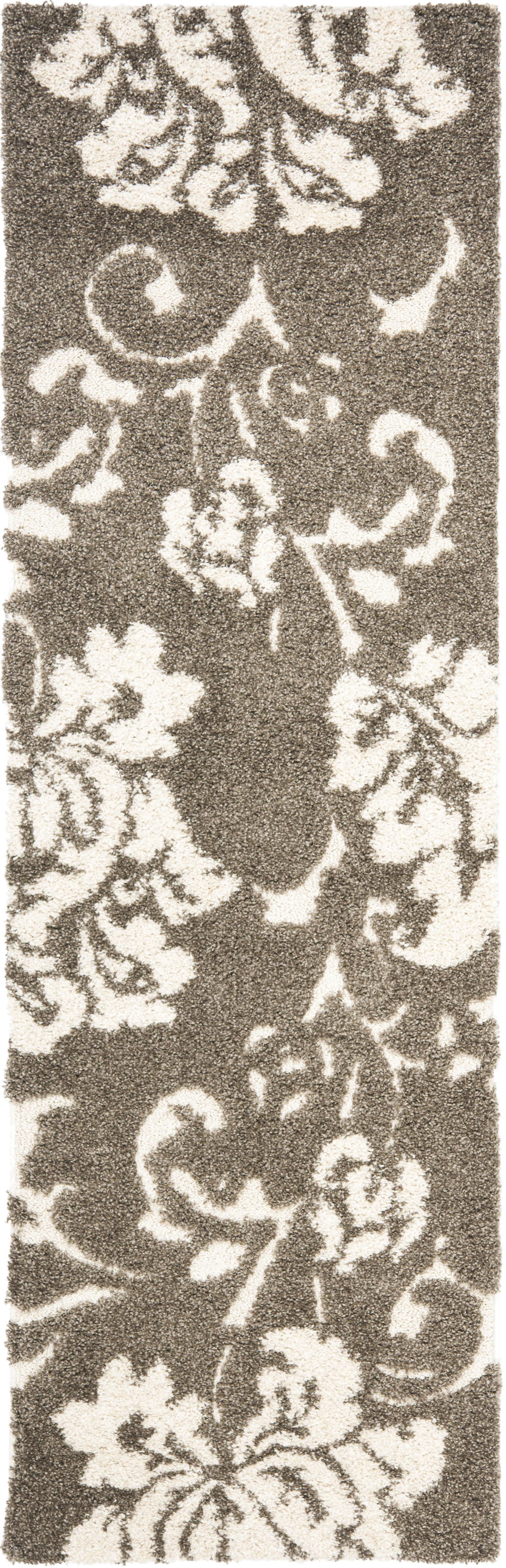 SAFAVIEH Florida Merrick Floral Shag Runner Rug, Smoke/Beige, 2'3" x 11'
