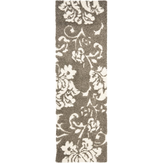 SAFAVIEH Florida Merrick Floral Shag Runner Rug, Smoke/Beige, 2'3" x 9'