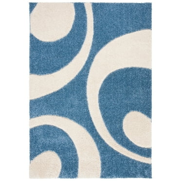 SAFAVIEH Florida Mirabelle Geometric Shag Area Rug, Blue/Ivory, 3'3" x 5'3"