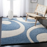 SAFAVIEH Florida Mirabelle Geometric Shag Area Rug, Blue/Ivory, 4' x 6'