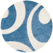 SAFAVIEH Florida Mirabelle Geometric Shag Area Rug, Blue/Ivory, 6'7" x 6'7" Round