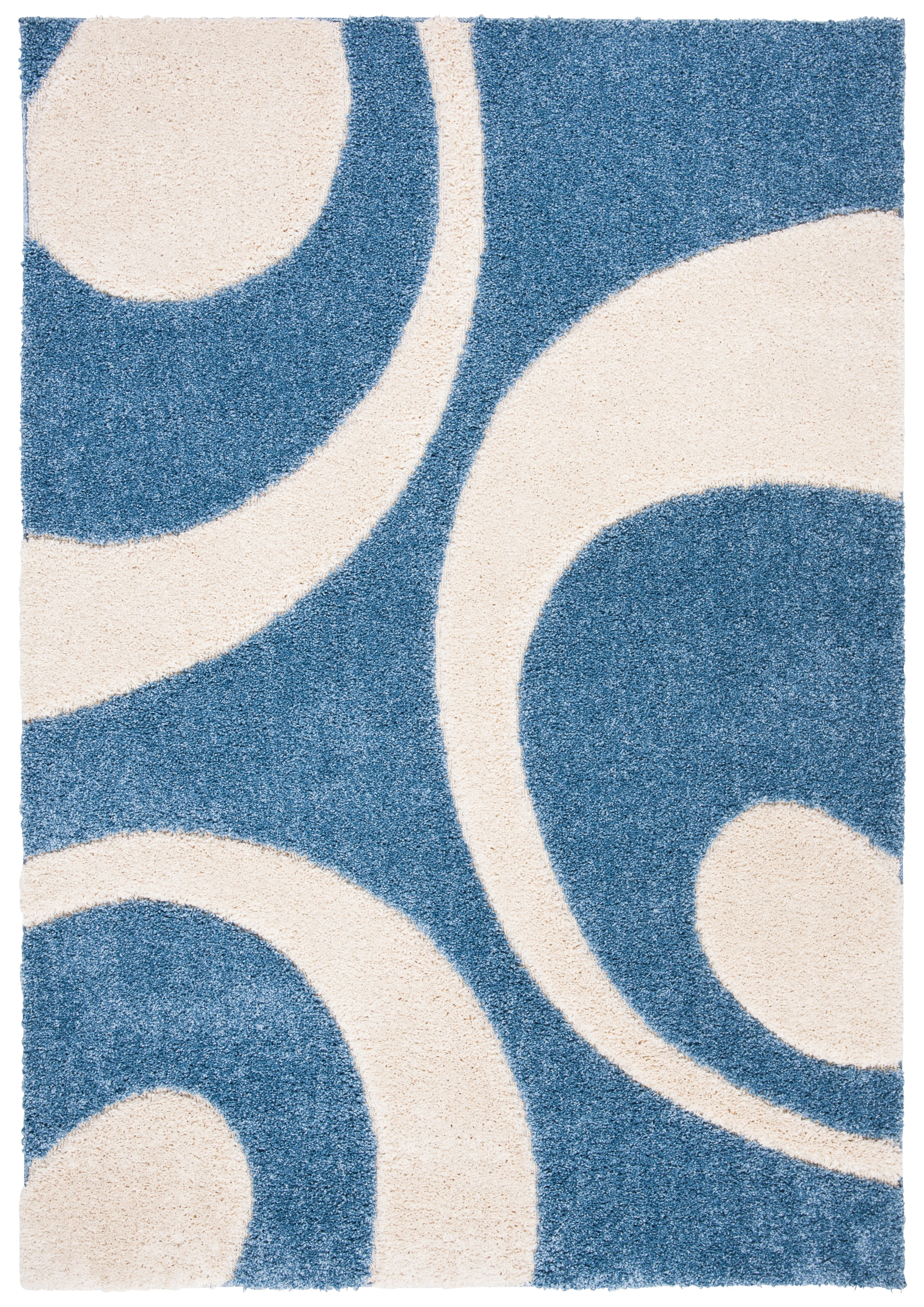Blue and Ivory 8' x 10' Geometric Shag Area Rug