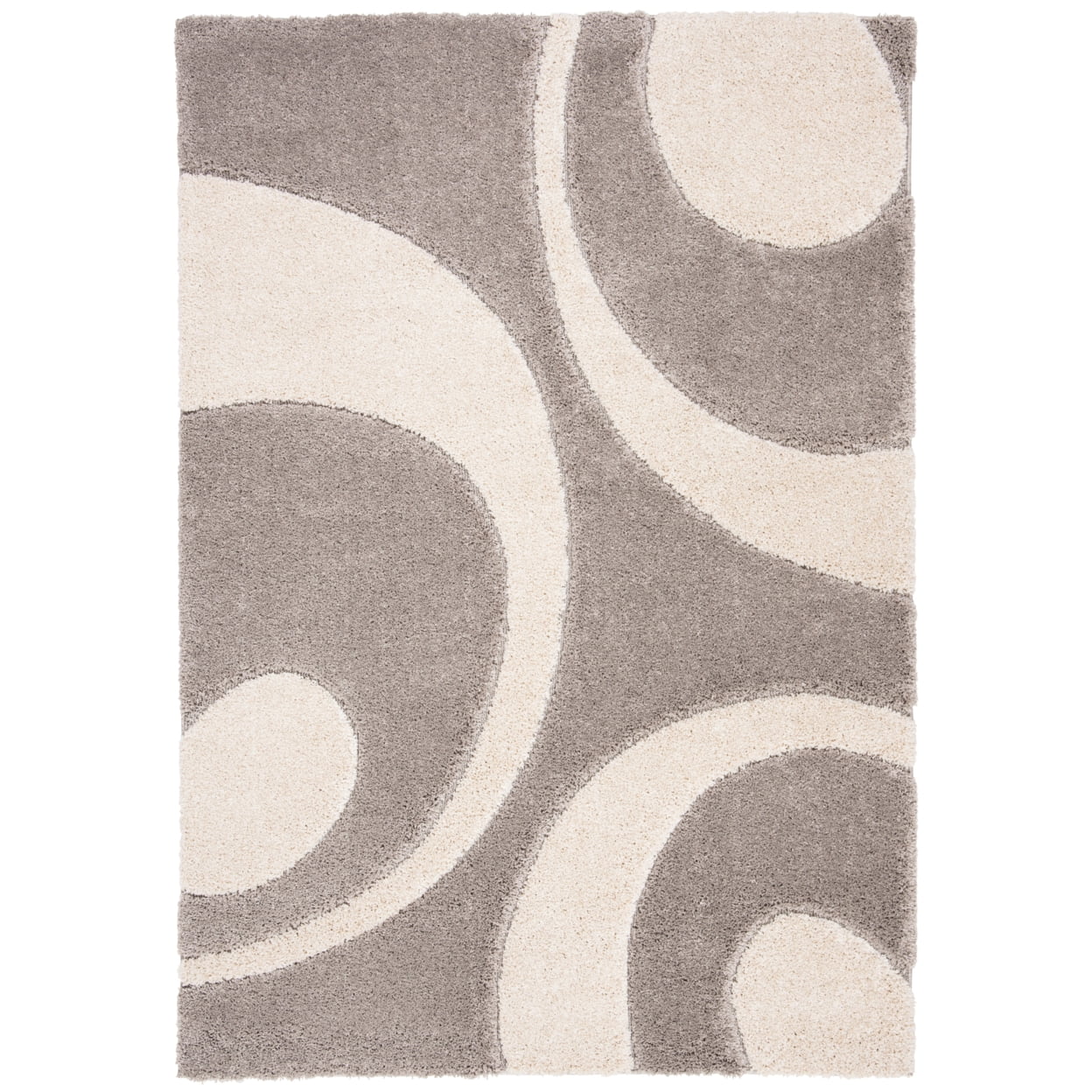 Chic Transitional Gray Shag Rectangular Area Rug, Hand-knotted Synthetic
