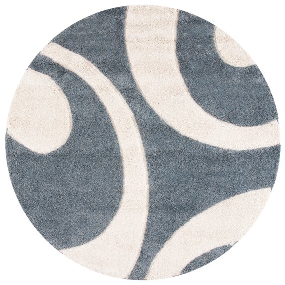 SAFAVIEH Florida Mirabelle Geometric Shag Area Rug, Slate/Ivory, 6'7" x 6'7" Round