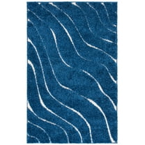 SAFAVIEH Florida Tabitha Geometric Shag Area Rug, Dark Blue/Cream, 2' x 3'