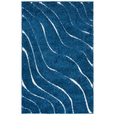 SAFAVIEH Florida Tabitha Geometric Shag Area Rug, Dark Blue/Cream, 2' x 3'