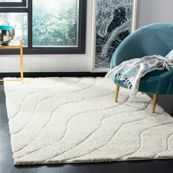 SAFAVIEH Florida Tabitha Geometric Waves Shag Area Rug, Cream, 2'3" x 4'