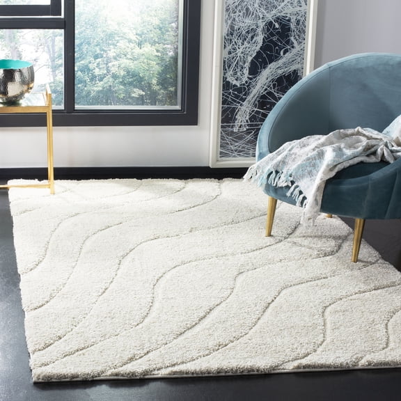 SAFAVIEH Florida Tabitha Geometric Waves Shag Area Rug, Cream, 4' x 6'