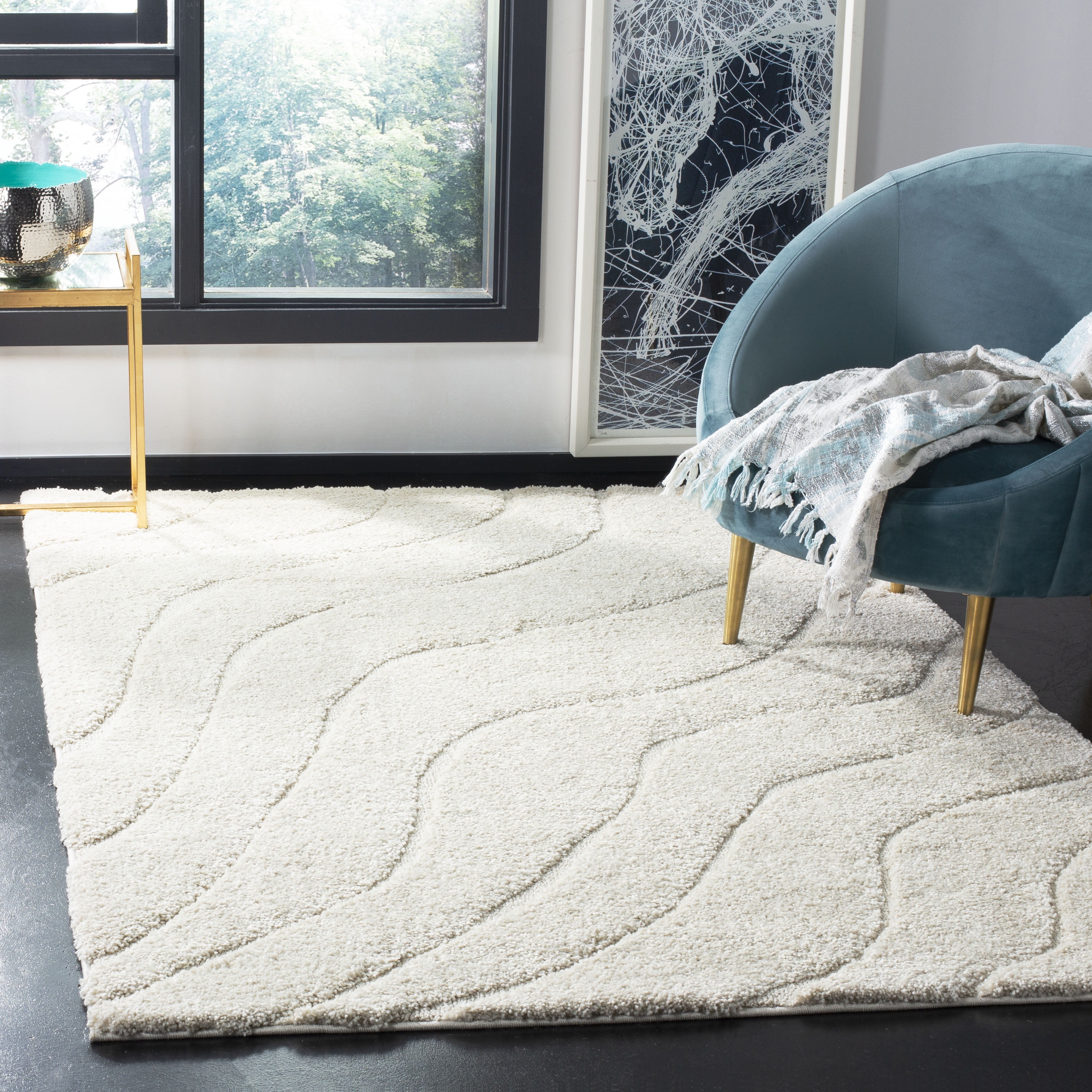 Cream 8' x 10' Synthetic Shag Area Rug