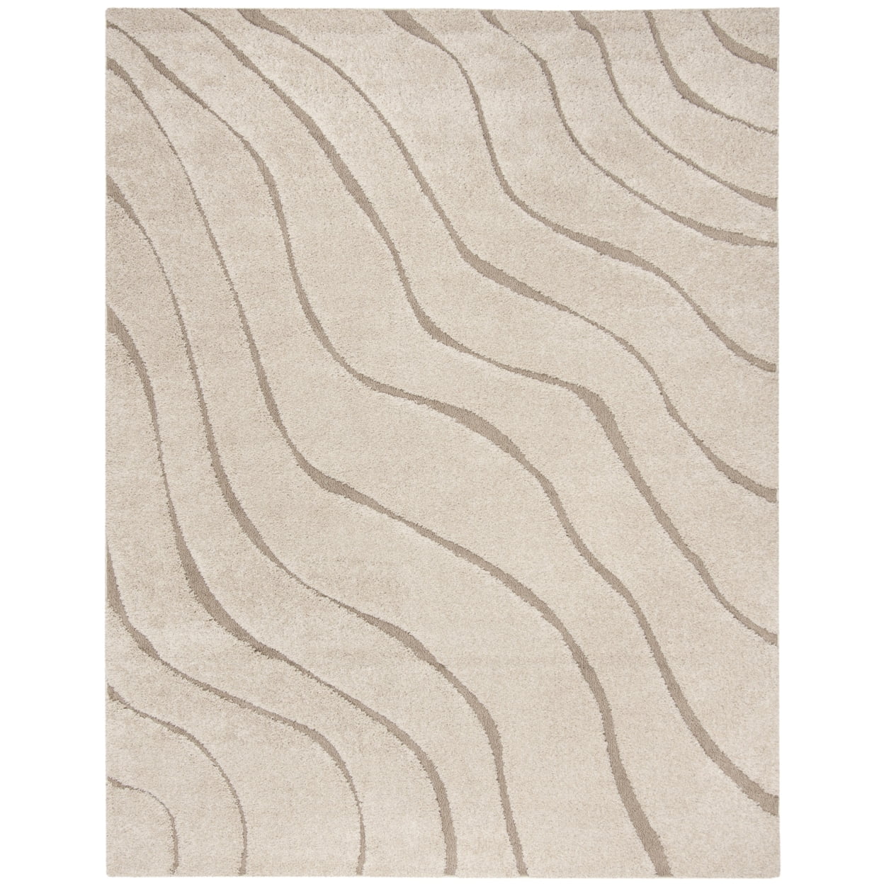 SAFAVIEH Florida Tabitha Geometric Waves Shag Area Rug, Cream/Beige, 5'3" x 7'6"