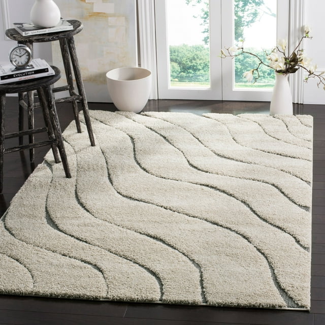 SAFAVIEH Florida Tabitha Geometric Waves Shag Area Rug, Cream/Grey, 5'3 ...