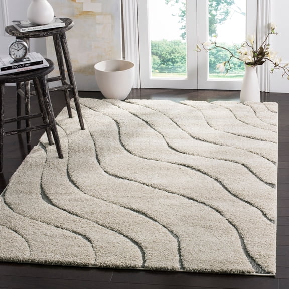SAFAVIEH Florida Tabitha Geometric Waves Shag Area Rug, Cream/Grey, 8' x 10'