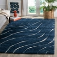 thumbnail image 1 of SAFAVIEH Florida Tabitha Geometric Waves Shag Area Rug, Dark Blue/Cream, 6'7" Square, 1 of 7