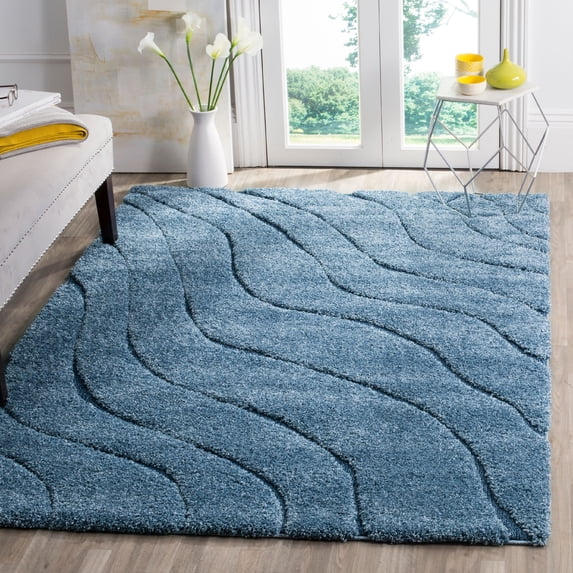 SAFAVIEH Florida Tabitha Geometric Waves Shag Area Rug, Light Blue/Blue, 6' x 9'