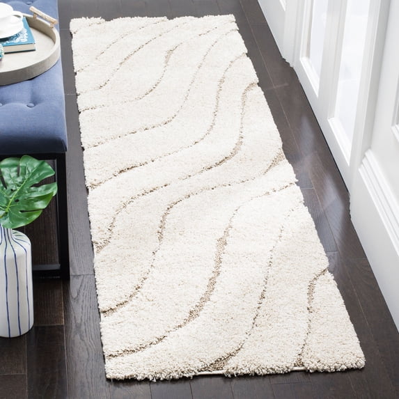 SAFAVIEH Florida Tabitha Geometric Waves Shag Runner Rug, Cream/Beige, 2'3" x 9'