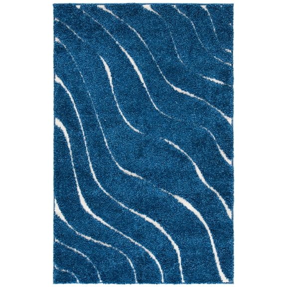 SAFAVIEH Florida Tabitha Geometric Waves Shag Runner Rug, Dark Blue/Cream, 2'3" x 5'