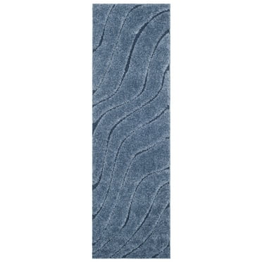 SAFAVIEH Florida Tabitha Geometric Waves Shag Runner Rug, Light Blue/Blue, 2'3" x 7'
