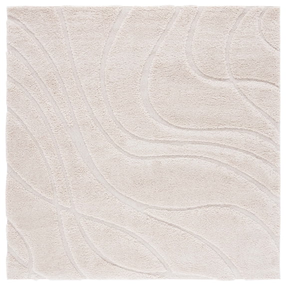 SAFAVIEH Florida Tamzen Abstract Shag Area Rug, Creme, 11' x 11' Square