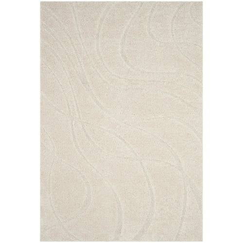 Cream Beige Rectangular Shag 6' x 9' Synthetic Rug