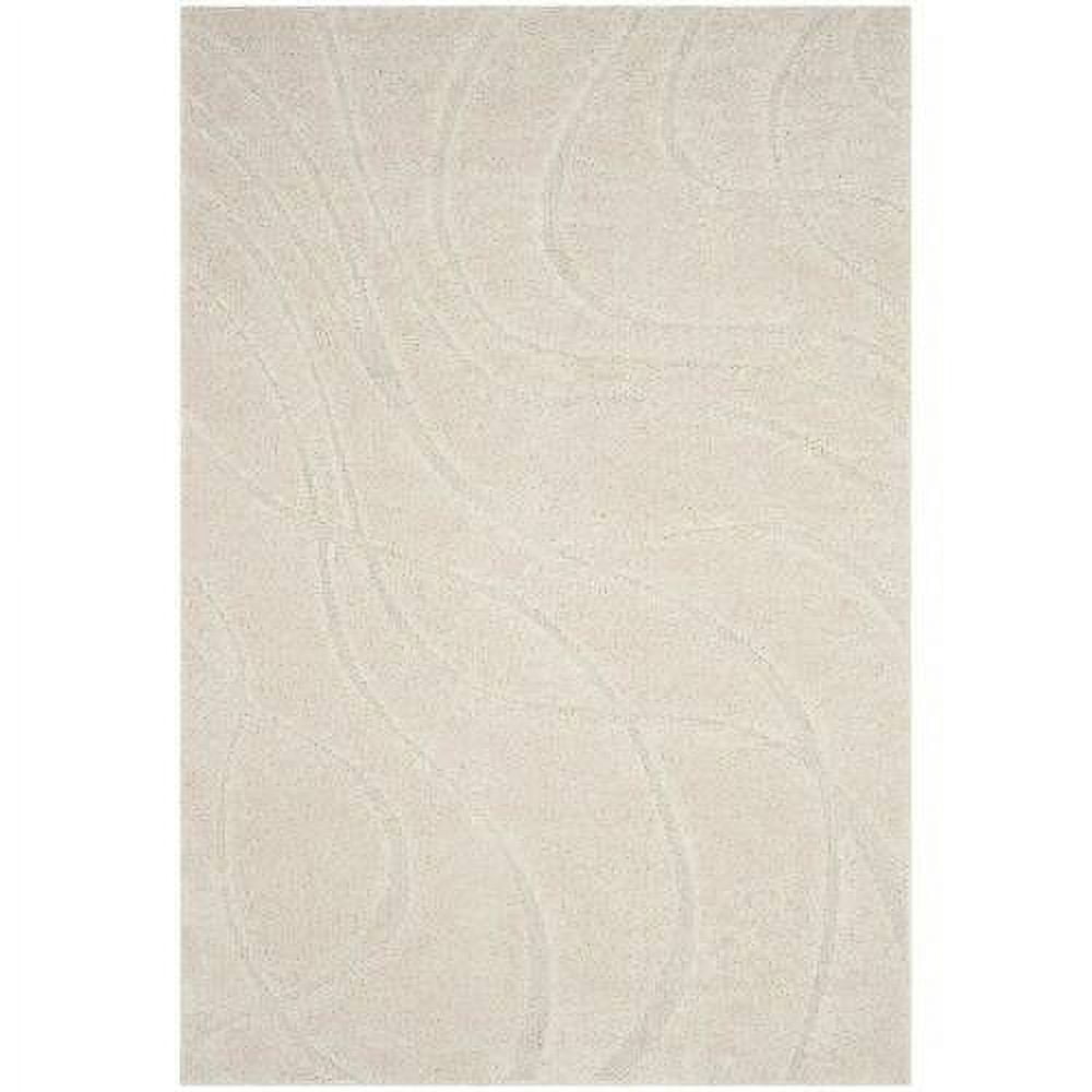 Cream Beige Rectangular Shag 6' x 9' Synthetic Rug