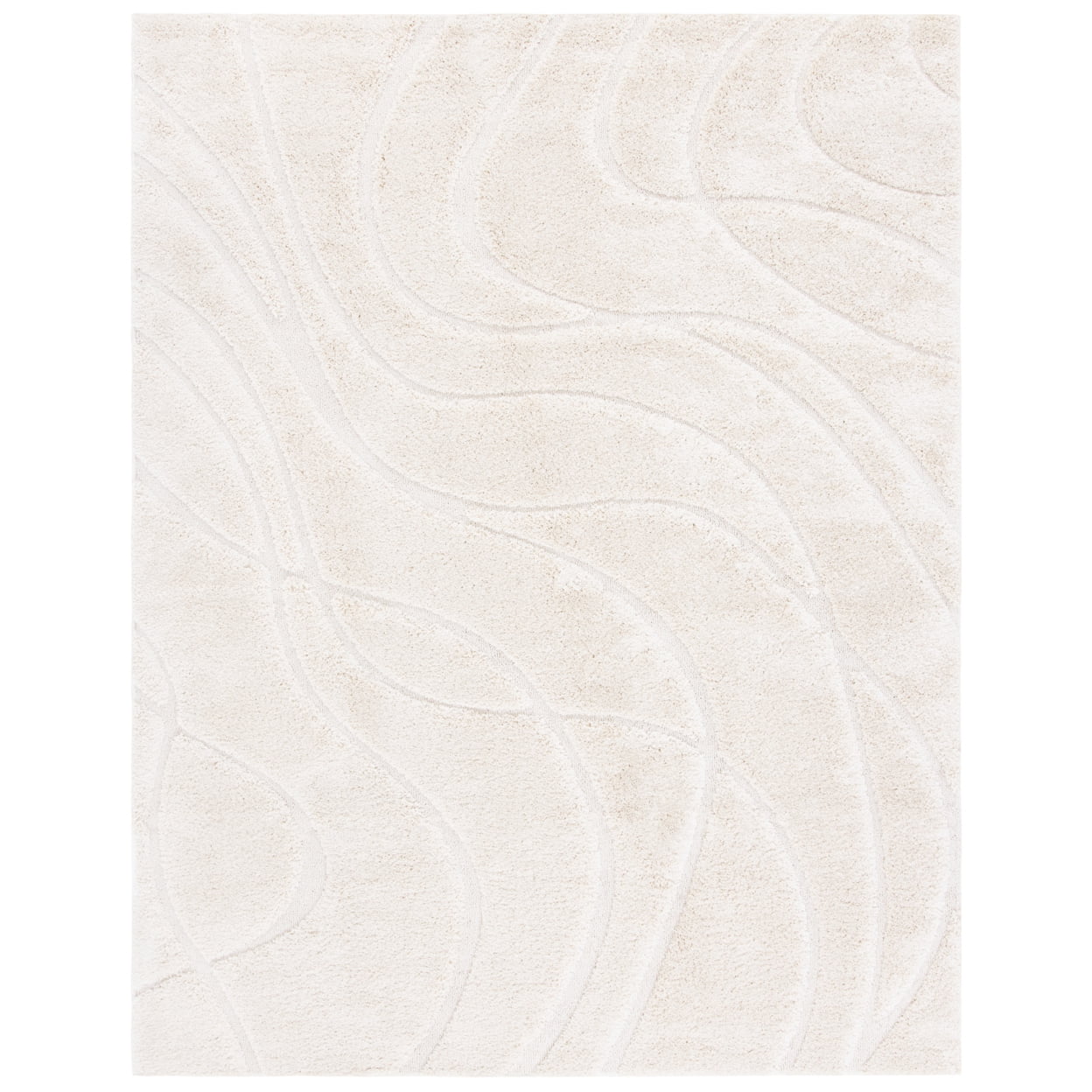 Cream Beige Rectangular Shag 6' x 9' Synthetic Rug