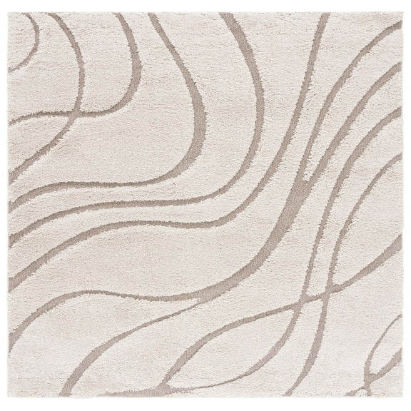 SAFAVIEH Florida Tamzen Abstract Shag Area Rug, Cream/Beige, 11' x 11' Square